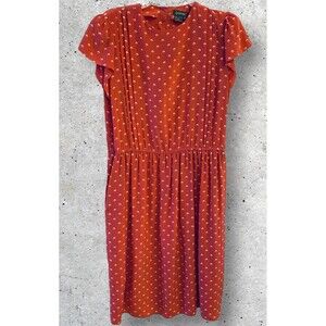 VTG Epitome 80s Silk Dress Cap Sleeve Pleated Midi Dress Coral Beige Print Sz 10